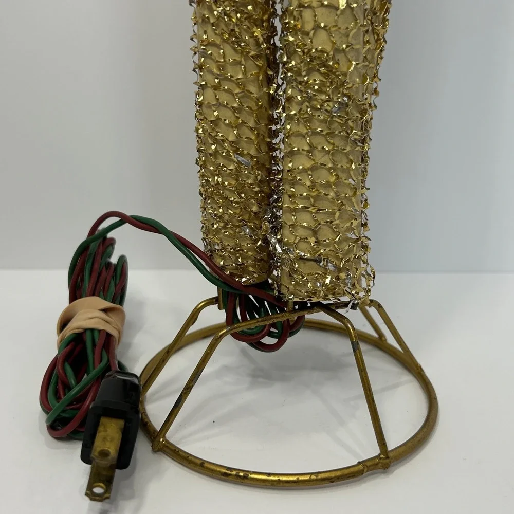 Vintage‎ MCM Gold Tinsel Mesh 3-Tier Electric Candelabra Christmas Centerpiece